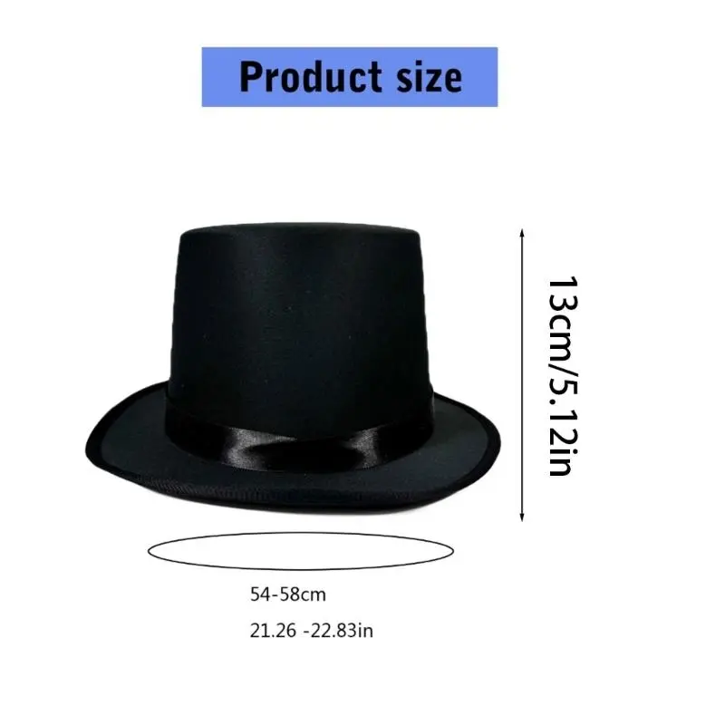 652F Magicians Hat for Men Women with  Belt Fedoras Hat Cosplay Costume Props Hat Jazzy Caps Stage Show Ceremony Hat