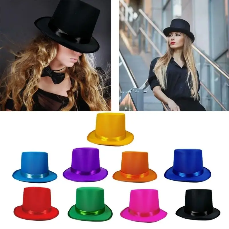 652F Magicians Hat for Men Women with  Belt Fedoras Hat Cosplay Costume Props Hat Jazzy Caps Stage Show Ceremony Hat