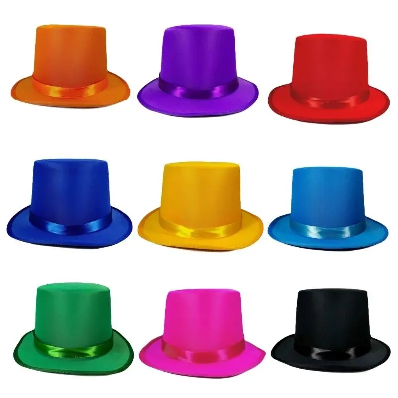 652F Magicians Hat for Men Women with  Belt Fedoras Hat Cosplay Costume Props Hat Jazzy Caps Stage Show Ceremony Hat