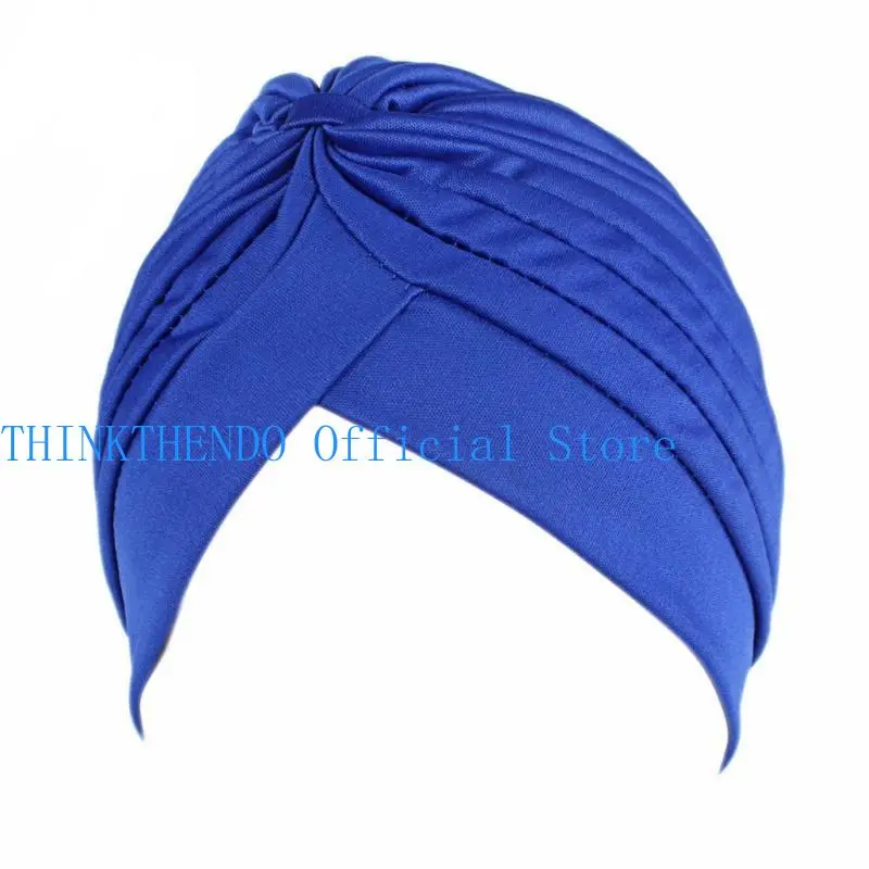 39BB Women Turban Solid Color Beanie Headscarf Elastic Twisted Ruched Headwrap