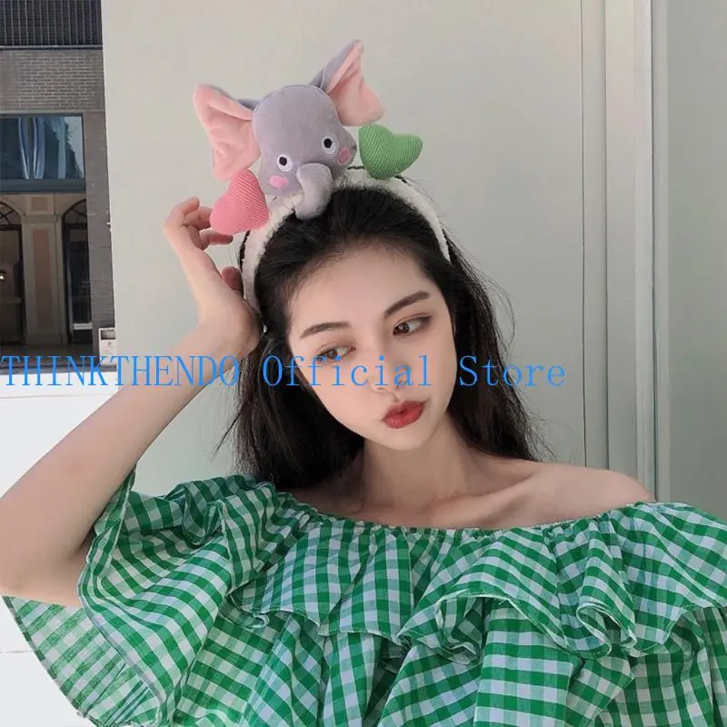 652F Cartoon Animal Headbands Elephant for  Hair Hoop Lovely Bear Hairband for Washing Face Makeup Hair Accessories