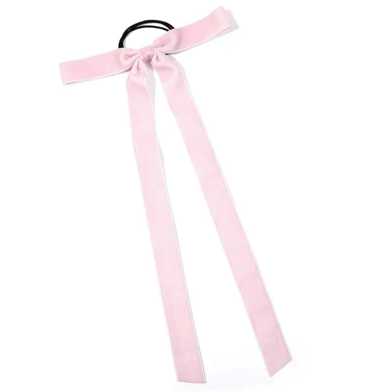652F Elegant Skinny Hair Bows with Long Tassels Tails Ribbon Hair Scrunchie for Women and Girls for Fall Winter Outfits