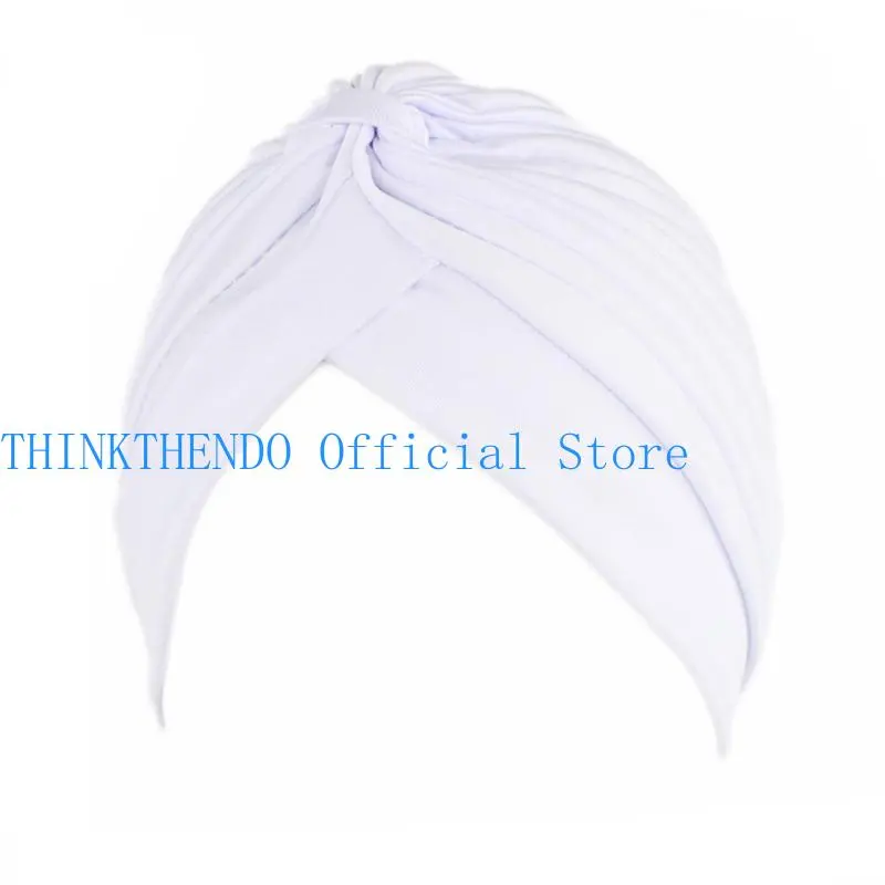 39BB Women Turban Solid Color Beanie Headscarf Elastic Twisted Ruched Headwrap