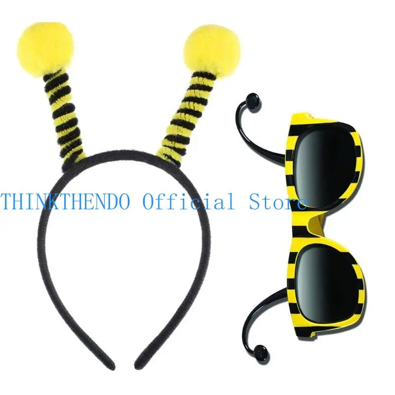 652F Headband and Glasses Set  Antenna Headband with  for Sun Glasses  Costume Accessories Halloween