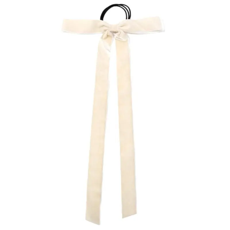 652F Elegant Skinny Hair Bows with Long Tassels Tails Ribbon Hair Scrunchie for Women and Girls for Fall Winter Outfits