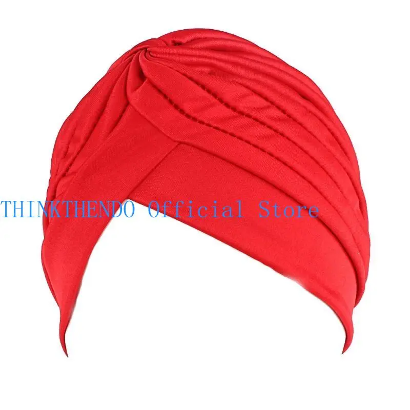 39BB Women Turban Solid Color Beanie Headscarf Elastic Twisted Ruched Headwrap