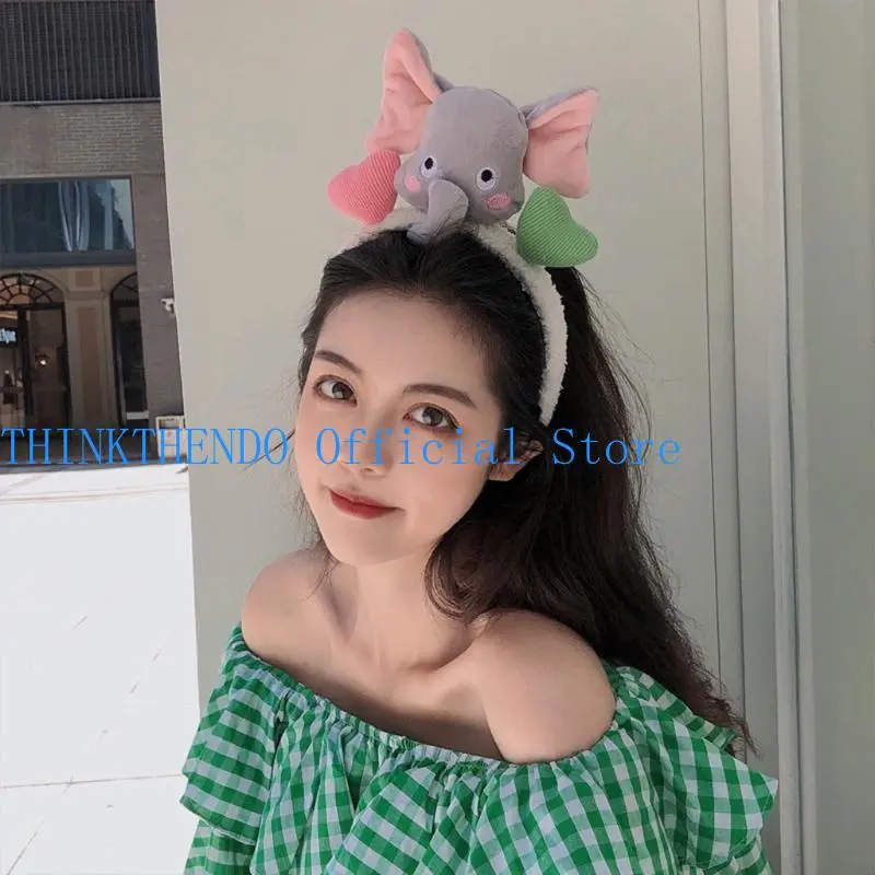652F Cartoon Animal Headbands Elephant for  Hair Hoop Lovely Bear Hairband for Washing Face Makeup Hair Accessories