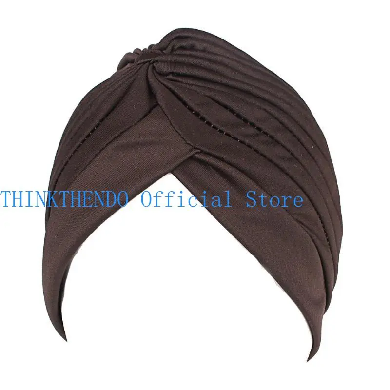 39BB Women Turban Solid Color Beanie Headscarf Elastic Twisted Ruched Headwrap