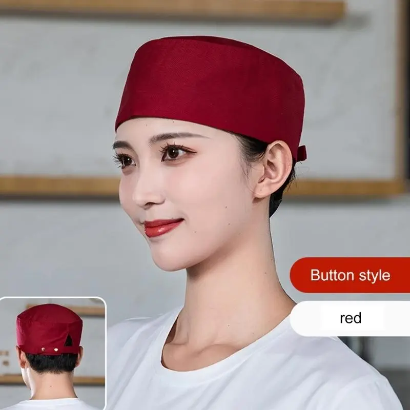 652F Professional Chefs Hat with Adjustable Button Design Comfortable Flat Hat for Kitchen and Restaurant Work Environment