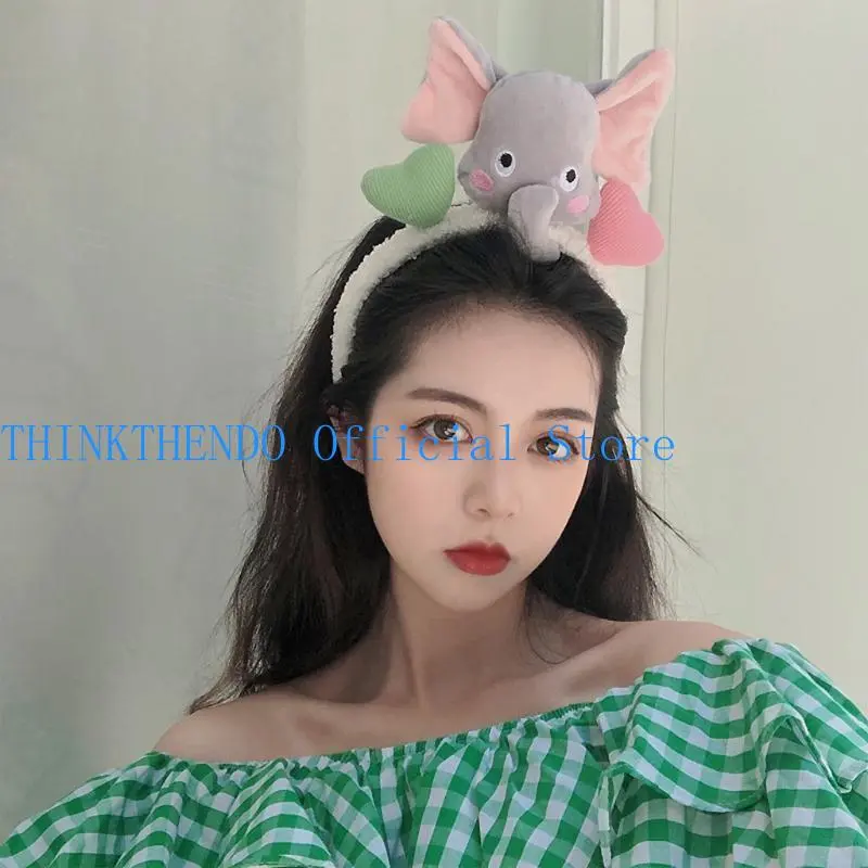 652F Cartoon Animal Headbands Elephant for  Hair Hoop Lovely Bear Hairband for Washing Face Makeup Hair Accessories