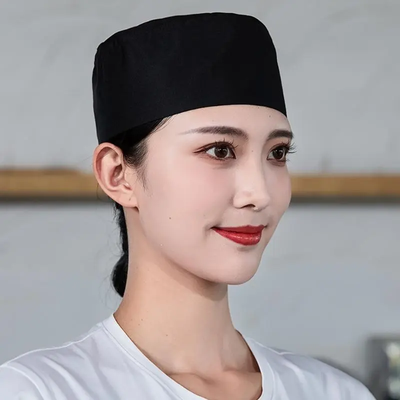652F Professional Chefs Hat with Adjustable Button Design Comfortable Flat Hat for Kitchen and Restaurant Work Environment