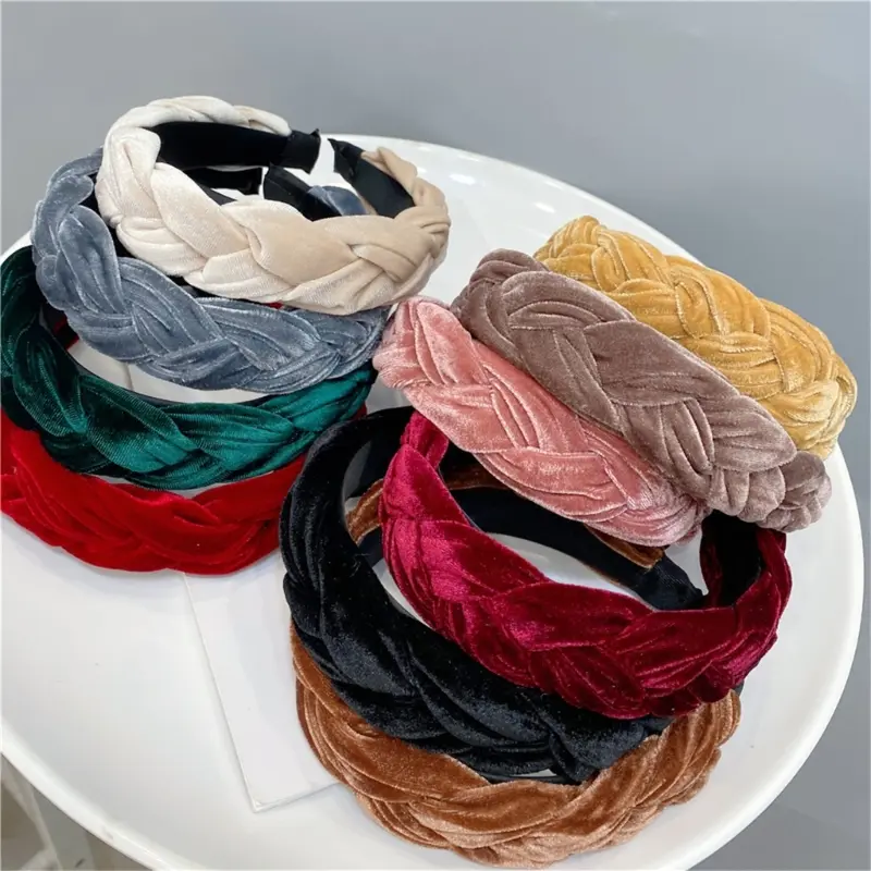 652F Elegant Wide Hair Band Plush Braided Design Vacation Headbands Hair Decors Comfortable Hair Accessory For Women