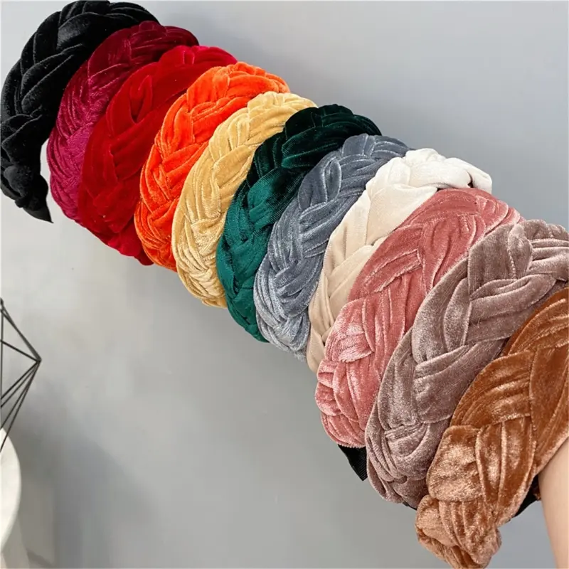 652F Elegant Wide Hair Band Plush Braided Design Vacation Headbands Hair Decors Comfortable Hair Accessory For Women