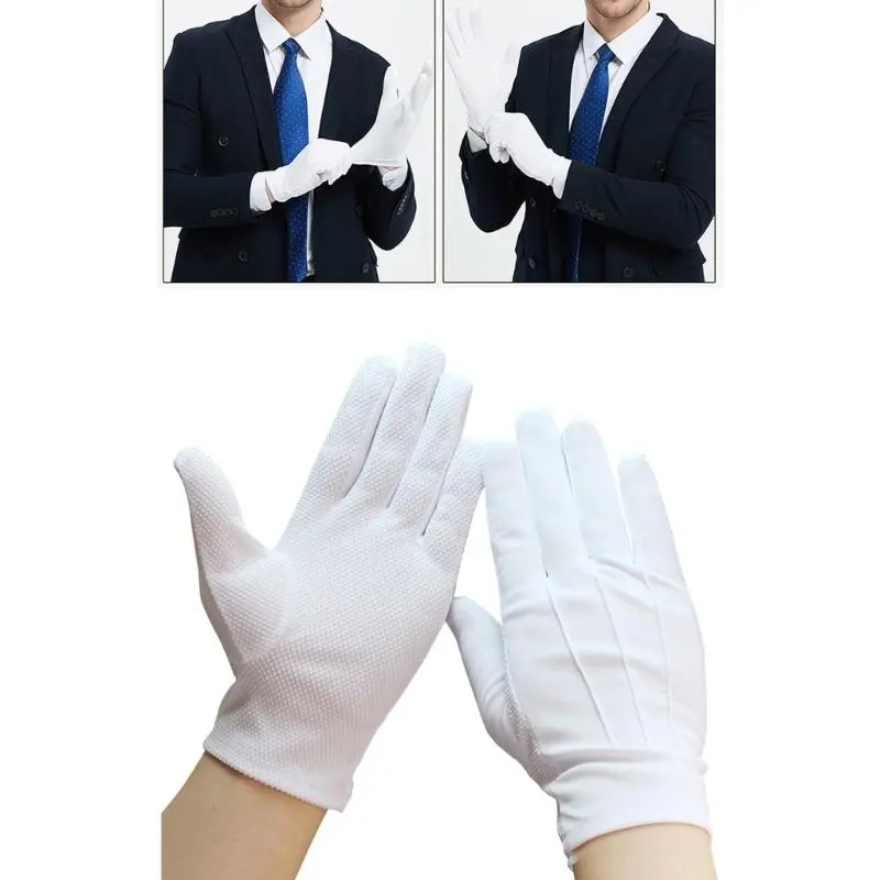 652F White Gloves With Nonslip Dotted Parades Gloves Marchings Band Etiquette Gloves For Jewelry Formal Event Men Women Unisex