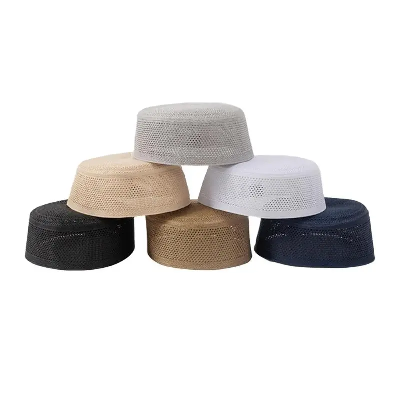 652F Knitting Hijab Prayer Hat Indian Turban Caps for Adult Breathable Cotton Kufi Round Hat Arabia Hat Islamic Worships Hat