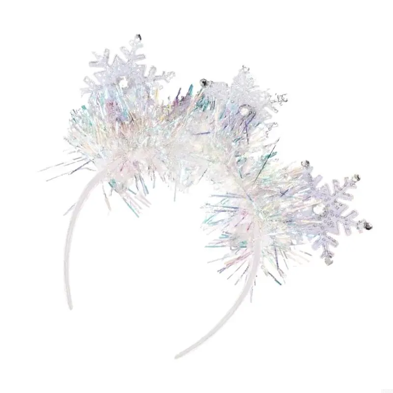 652F Christmas Headband White Snowflake Hair Bands Glittering Rhinestones Headpiece for Women and Girls Winter Party