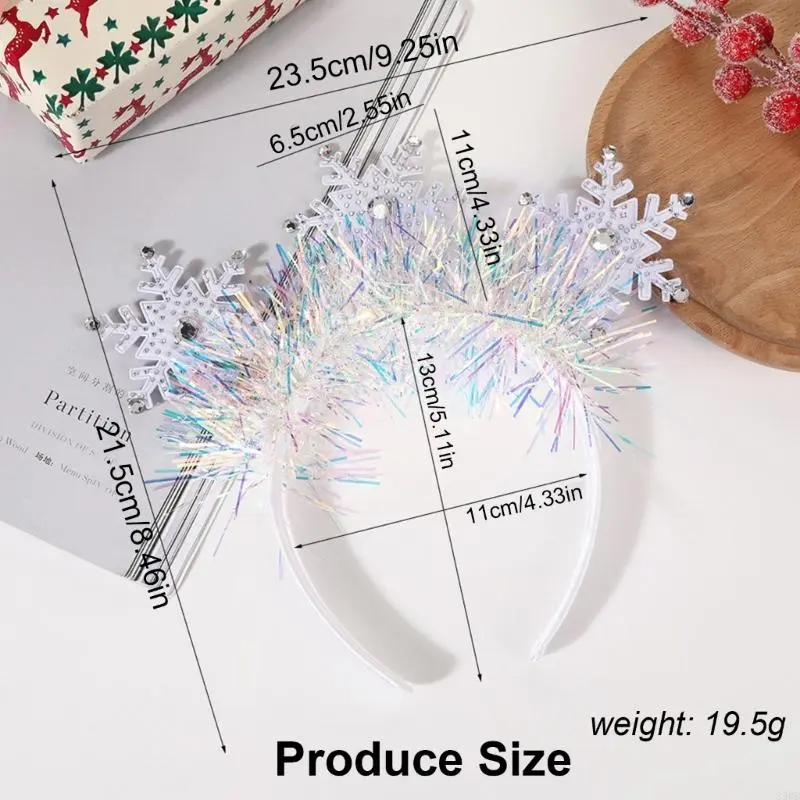 652F Christmas Headband White Snowflake Hair Bands Glittering Rhinestones Headpiece for Women and Girls Winter Party