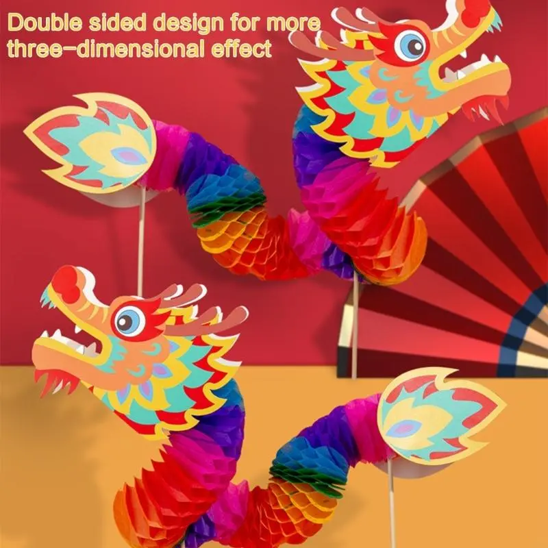 39BB DIY Paper Dragon Puppet Kits Chinese New Year Dragon Dance Toy Paper Dragon Toy for Kids Spring Festival Christmas Gift