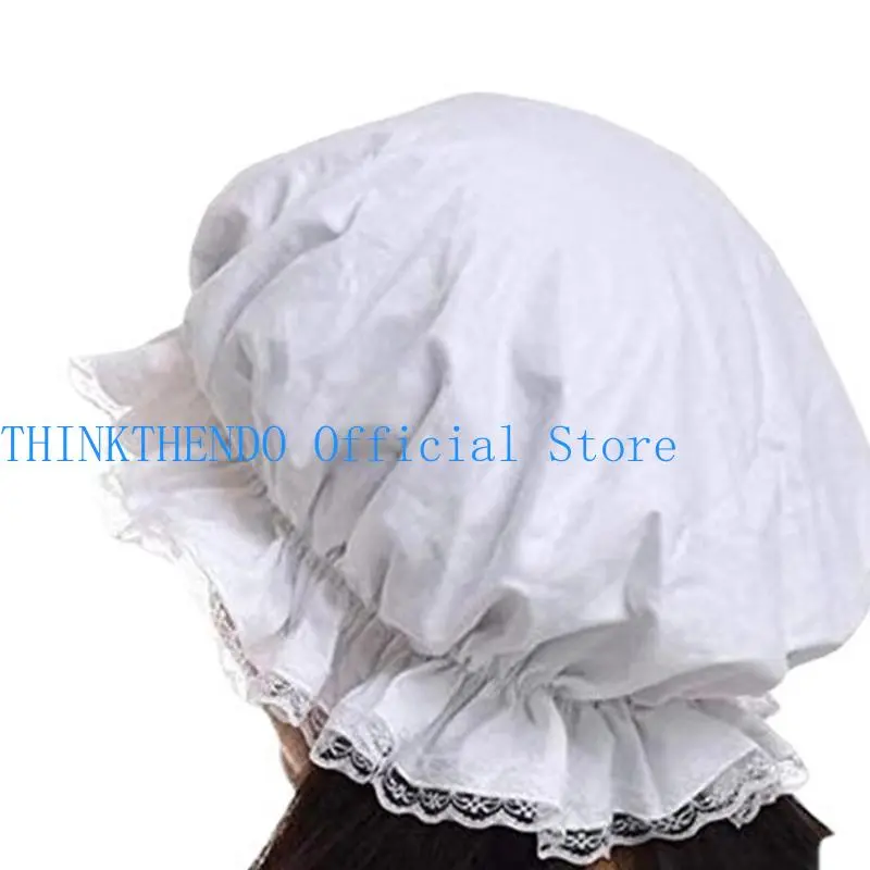 652F Lace Brim Caps White Stylish Lace Elastic Brim Hat for Stage Role Playing and Halloween Costume Cosplay Props