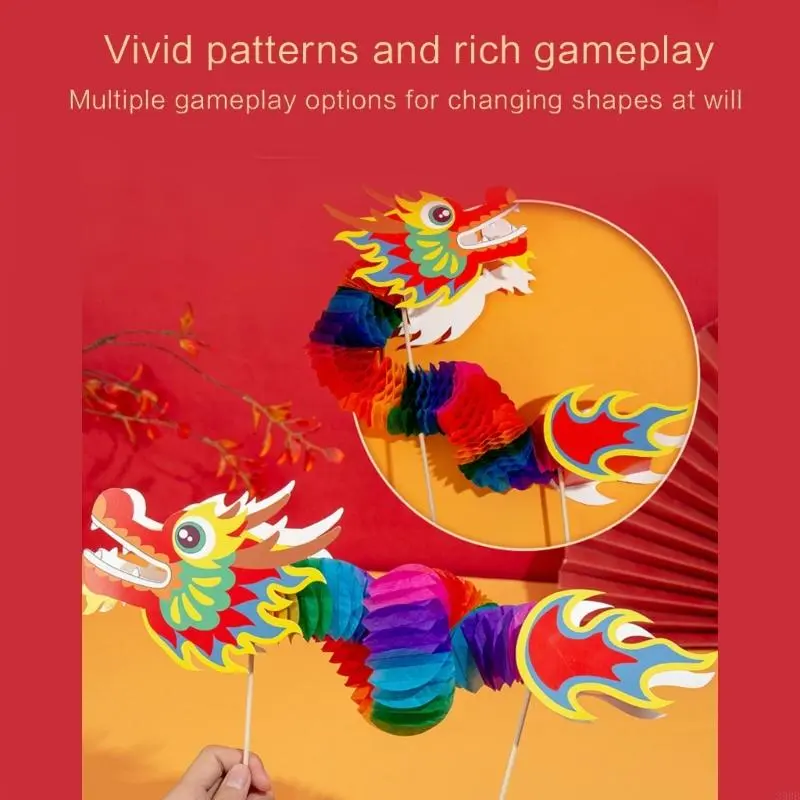 39BB DIY Paper Dragon Puppet Kits Chinese New Year Dragon Dance Toy Paper Dragon Toy for Kids Spring Festival Christmas Gift