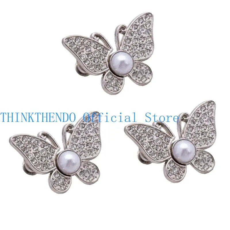 39BB Rhinestones Butterfly Waist Clasps Nonsewing Waist Tightener for Loose Pants 3PCS