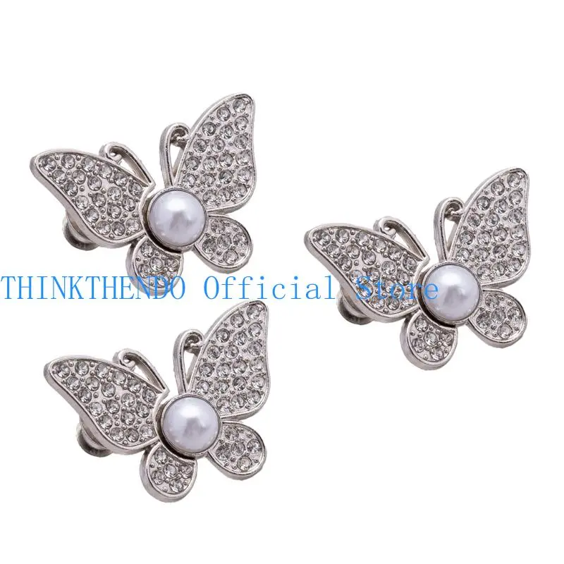 39BB Rhinestones Butterfly Waist Clasps Nonsewing Waist Tightener for Loose Pants 3PCS