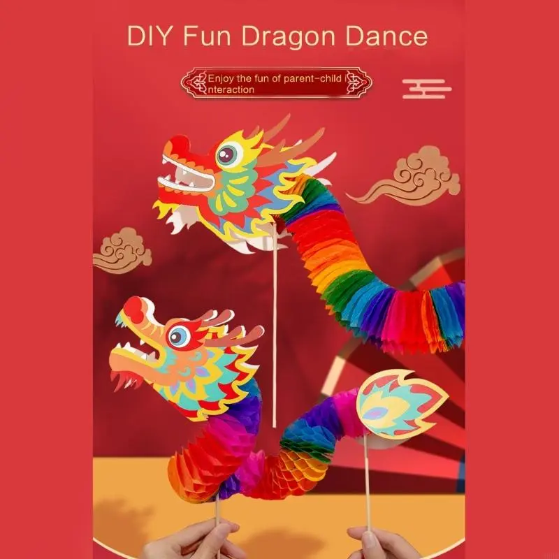 39BB DIY Paper Dragon Puppet Kits Chinese New Year Dragon Dance Toy Paper Dragon Toy for Kids Spring Festival Christmas Gift