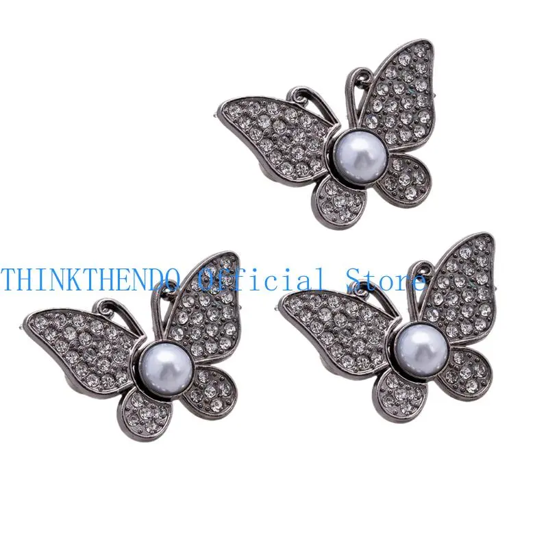 39BB Rhinestones Butterfly Waist Clasps Nonsewing Waist Tightener for Loose Pants 3PCS