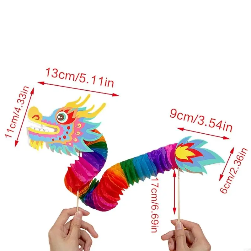 39BB DIY Paper Dragon Puppet Kits Chinese New Year Dragon Dance Toy Paper Dragon Toy for Kids Spring Festival Christmas Gift