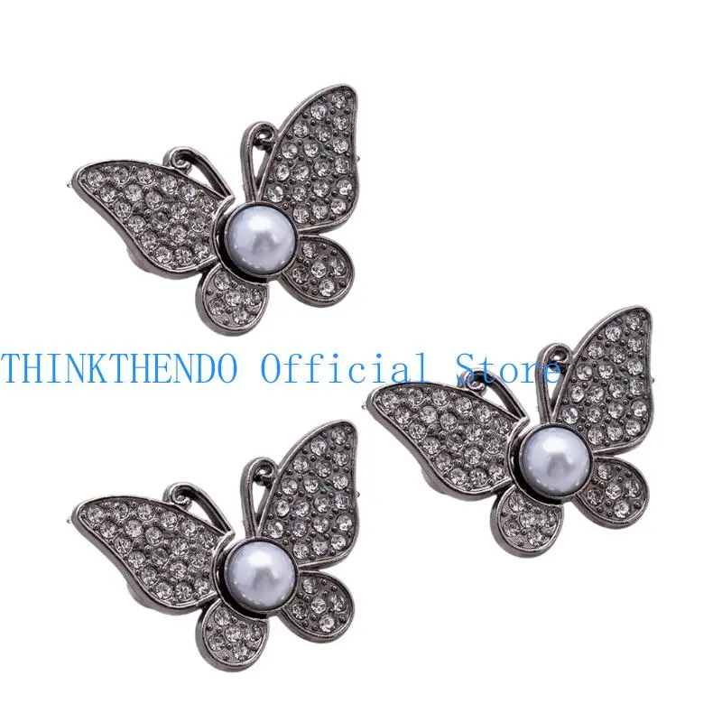 39BB Rhinestones Butterfly Waist Clasps Nonsewing Waist Tightener for Loose Pants 3PCS