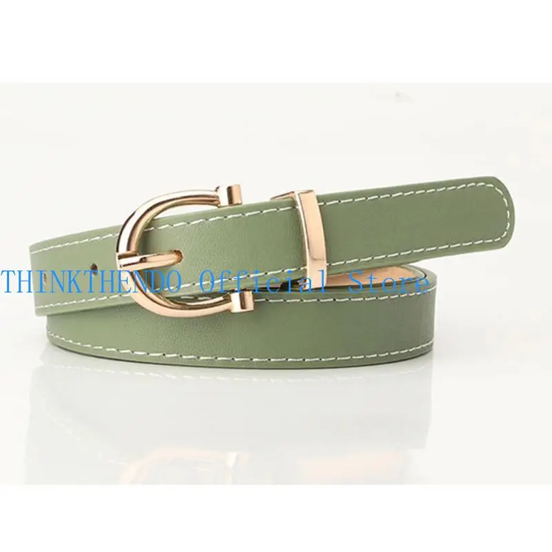 652F Adjustable Golden Oval Buckle Thin Belt PU-leather All-match Belt Hot Girl Women Waist Belt for Coat Skirts Jeans