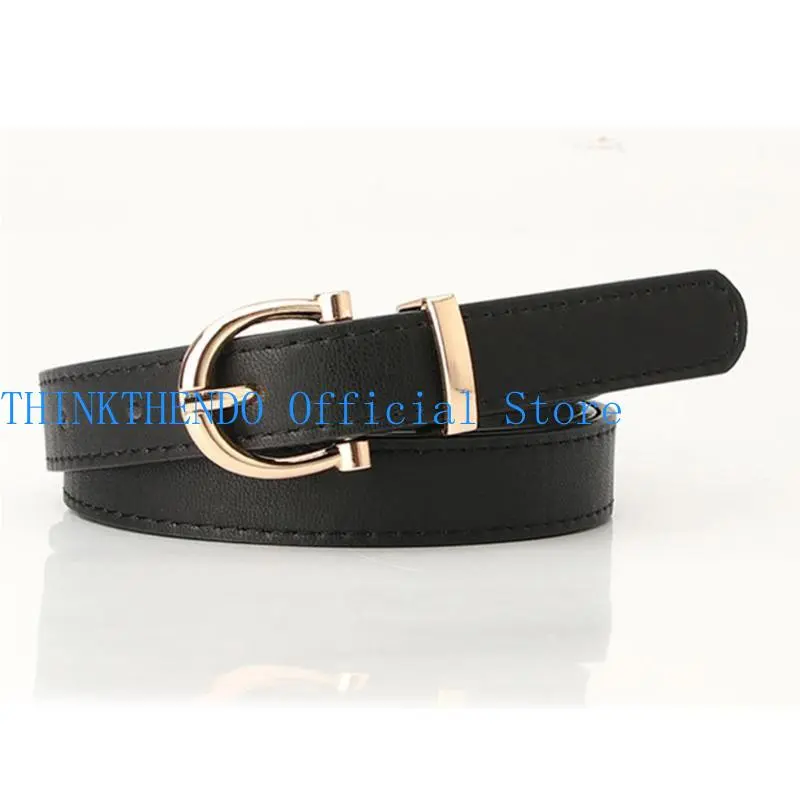 652F Adjustable Golden Oval Buckle Thin Belt PU-leather All-match Belt Hot Girl Women Waist Belt for Coat Skirts Jeans