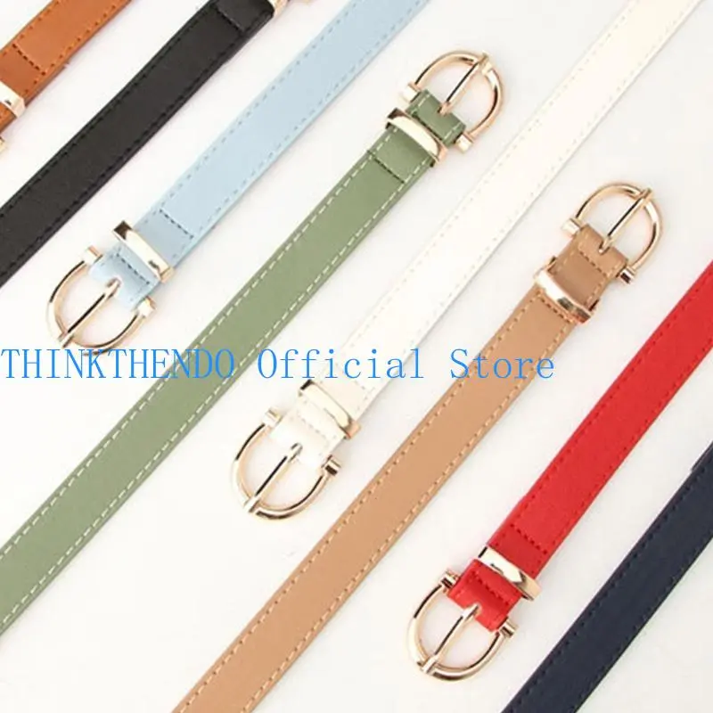 652F Adjustable Golden Oval Buckle Thin Belt PU-leather All-match Belt Hot Girl Women Waist Belt for Coat Skirts Jeans