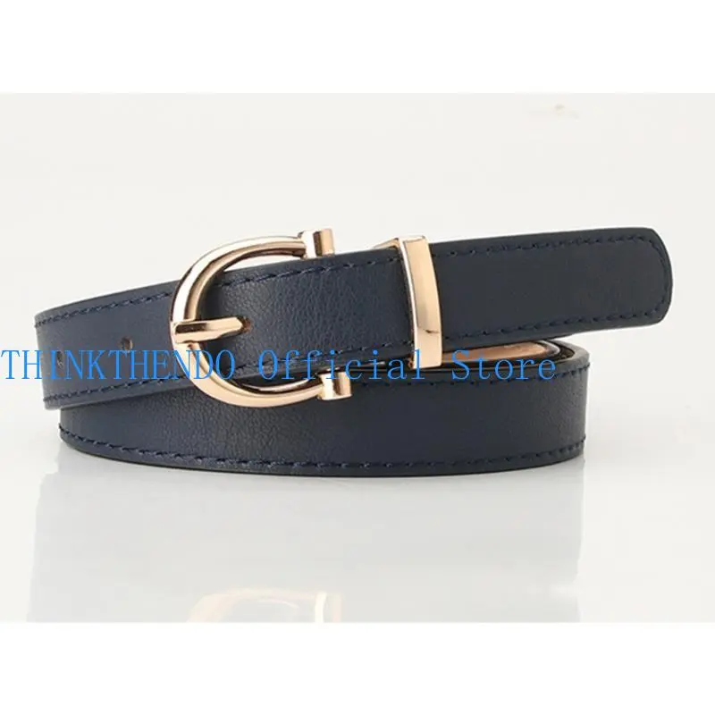 652F Adjustable Golden Oval Buckle Thin Belt PU-leather All-match Belt Hot Girl Women Waist Belt for Coat Skirts Jeans