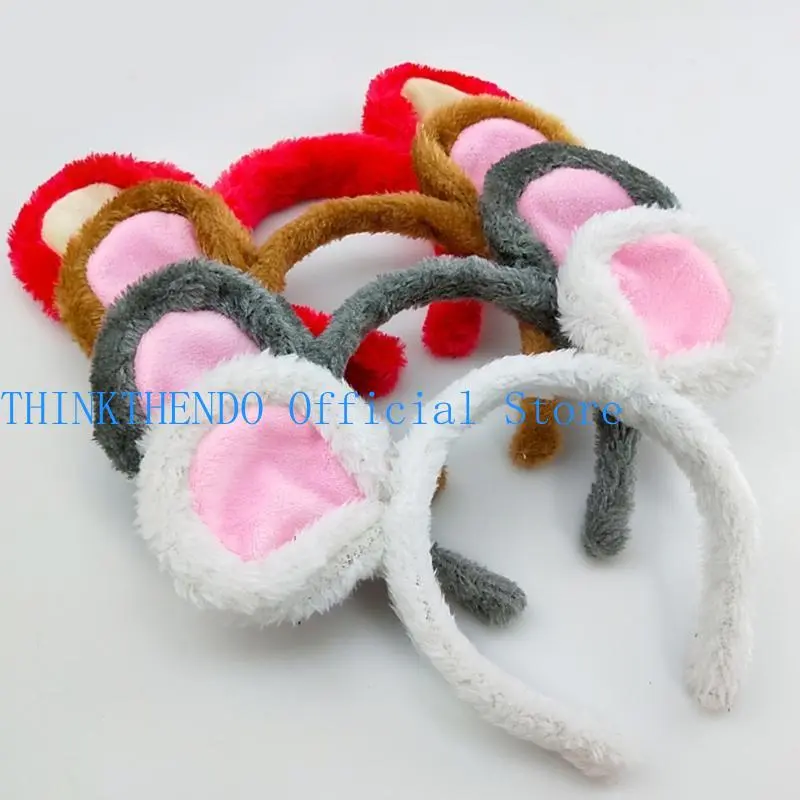 652F Plush Mouse Ears Headbands Cartoon Animal Ears Hair Hoop Bear Ears Hairband Halloween Party Costume Photo Props