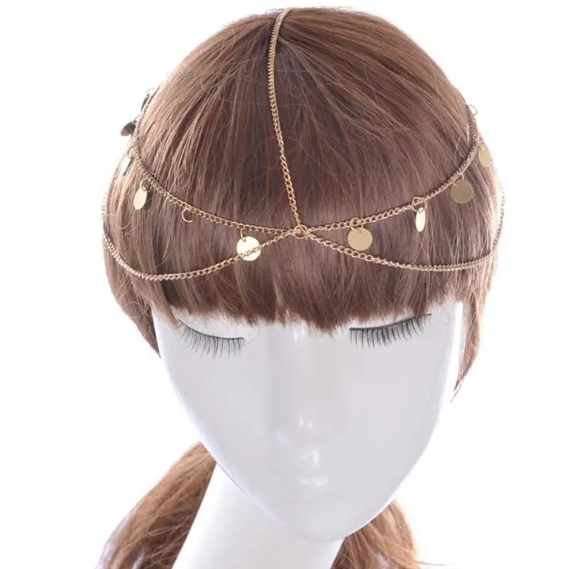 652F Sequins Elegant Head Chain Hiphop Punk Alloys Head Chain Bridal Head Chain for Halloween Parties and Bridal Costumes