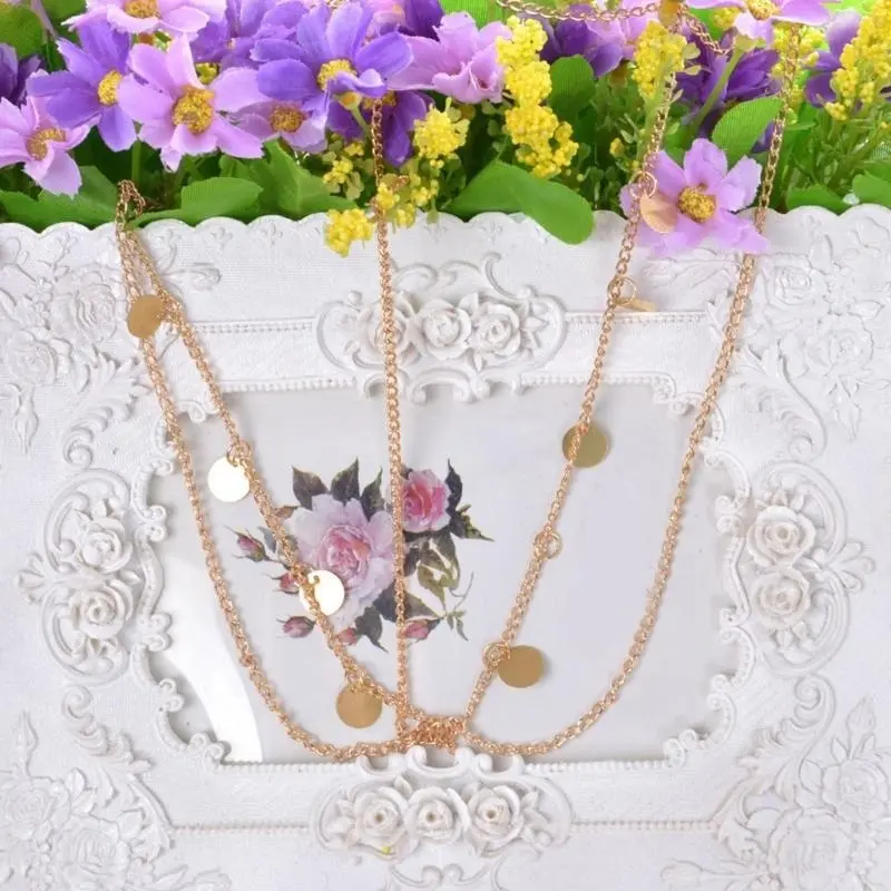 652F Sequins Elegant Head Chain Hiphop Punk Alloys Head Chain Bridal Head Chain for Halloween Parties and Bridal Costumes