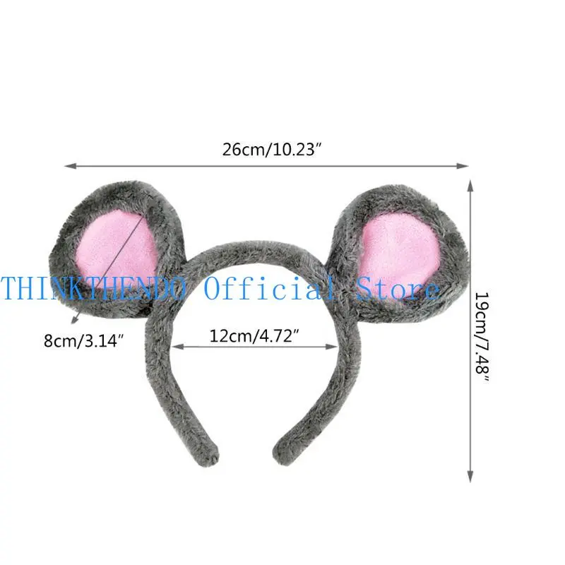 652F Plush Mouse Ears Headbands Cartoon Animal Ears Hair Hoop Bear Ears Hairband Halloween Party Costume Photo Props