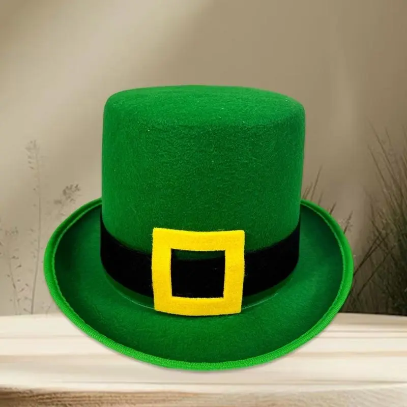 652F Homburg Party Hat Leprechaun Green Trim Top Hat Green Porkpie Hat for Boy Men Club Irish Holiday Accessories