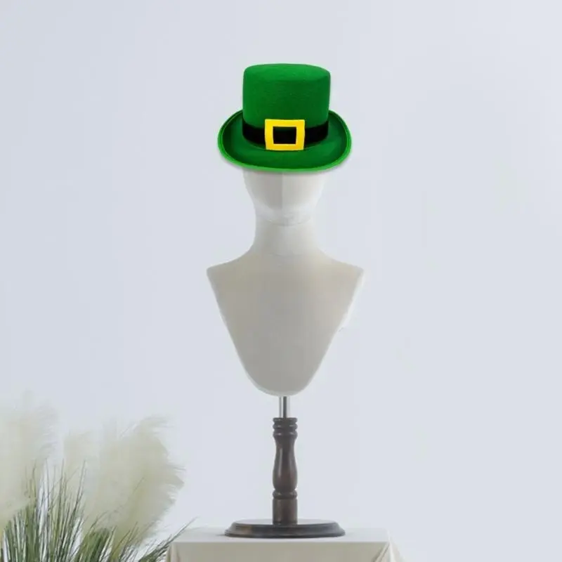 652F Homburg Party Hat Leprechaun Green Trim Top Hat Green Porkpie Hat for Boy Men Club Irish Holiday Accessories