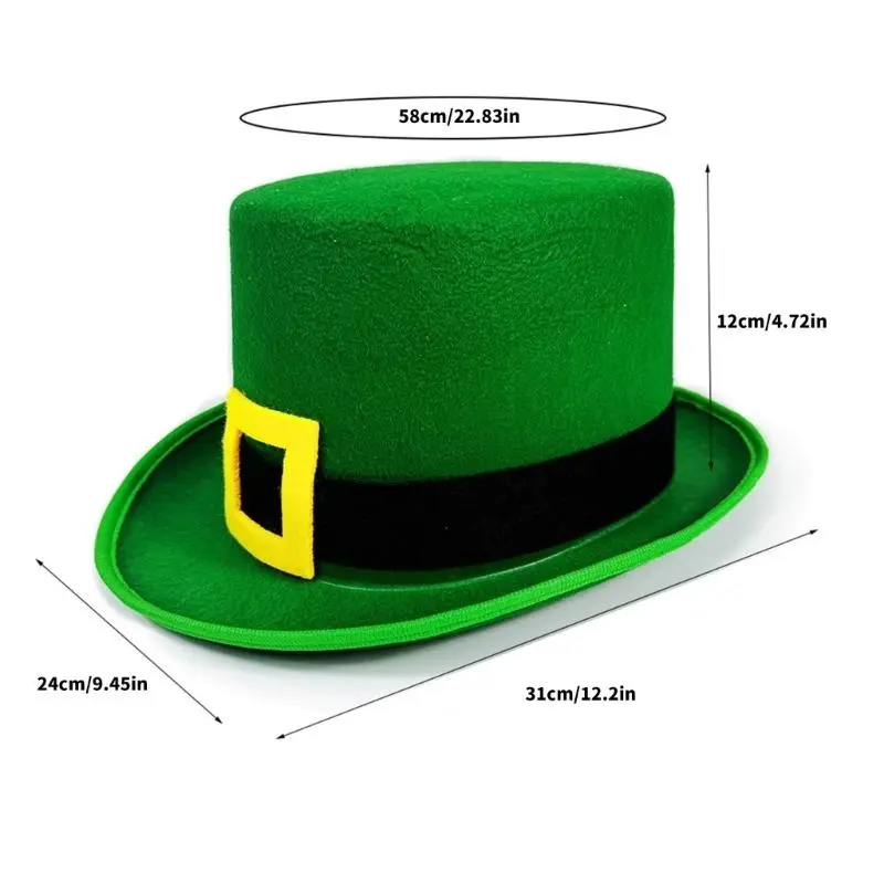 652F Homburg Party Hat Leprechaun Green Trim Top Hat Green Porkpie Hat for Boy Men Club Irish Holiday Accessories