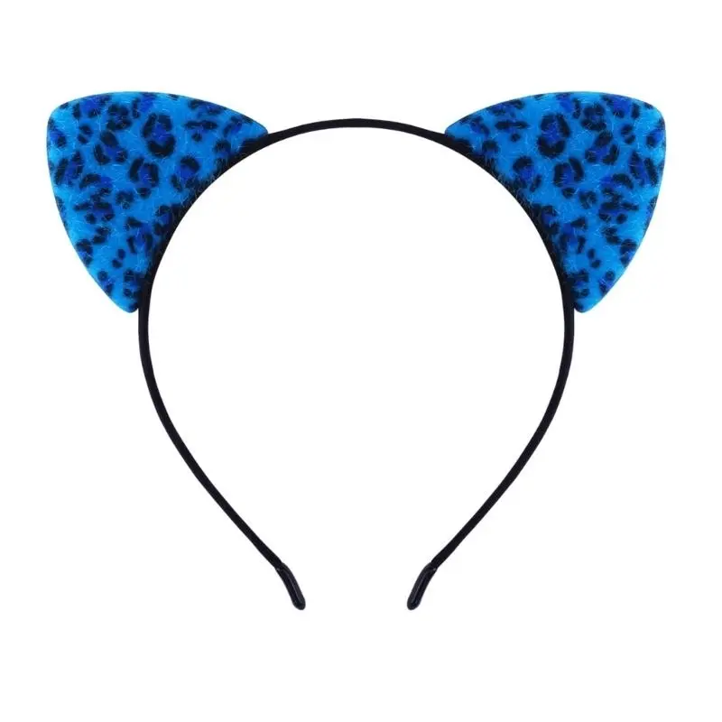 652F Leopard Pattern Cats Ear Hairband for Women Girl Birthday Party Hairhoop RolePlay Game Props Headband for Theme Event