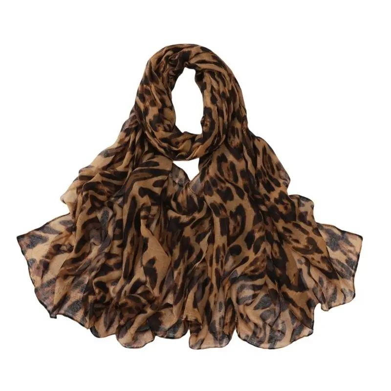 652F Stylish Leopard Pattern Scarf Soft and Breathable Shawl for Fashion Forward Women Various Occasion Long Muffler