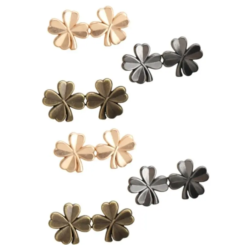 652F 3/6PCS Shamrock Waist Buckle Shaping Clip Waist Brooch Hook for Jeans Pants Plating Waist Tightener Clip Waist Accessory