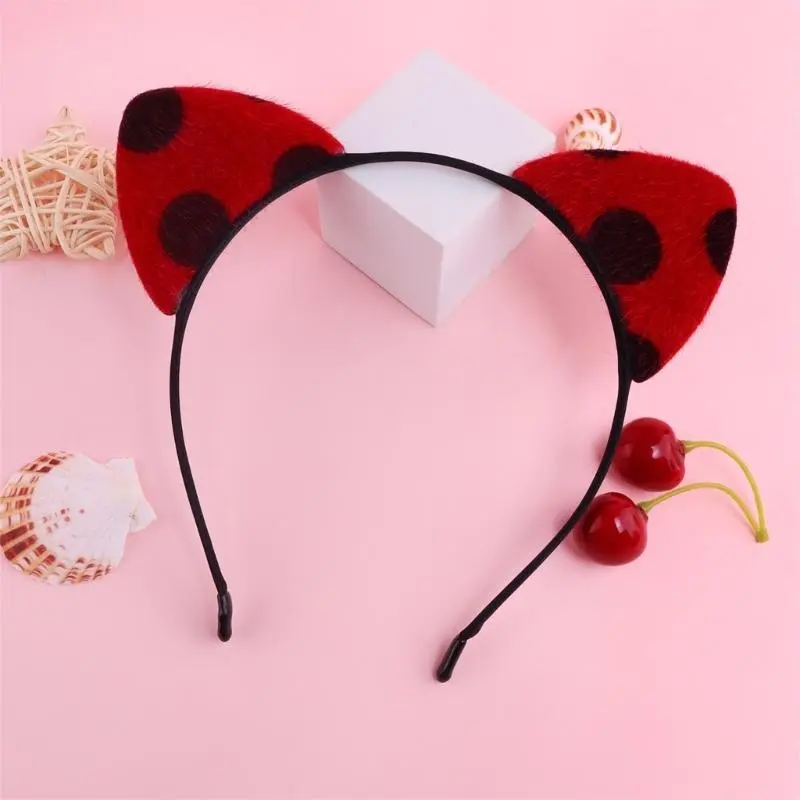 652F Leopard Pattern Cats Ear Hairband for Women Girl Birthday Party Hairhoop RolePlay Game Props Headband for Theme Event