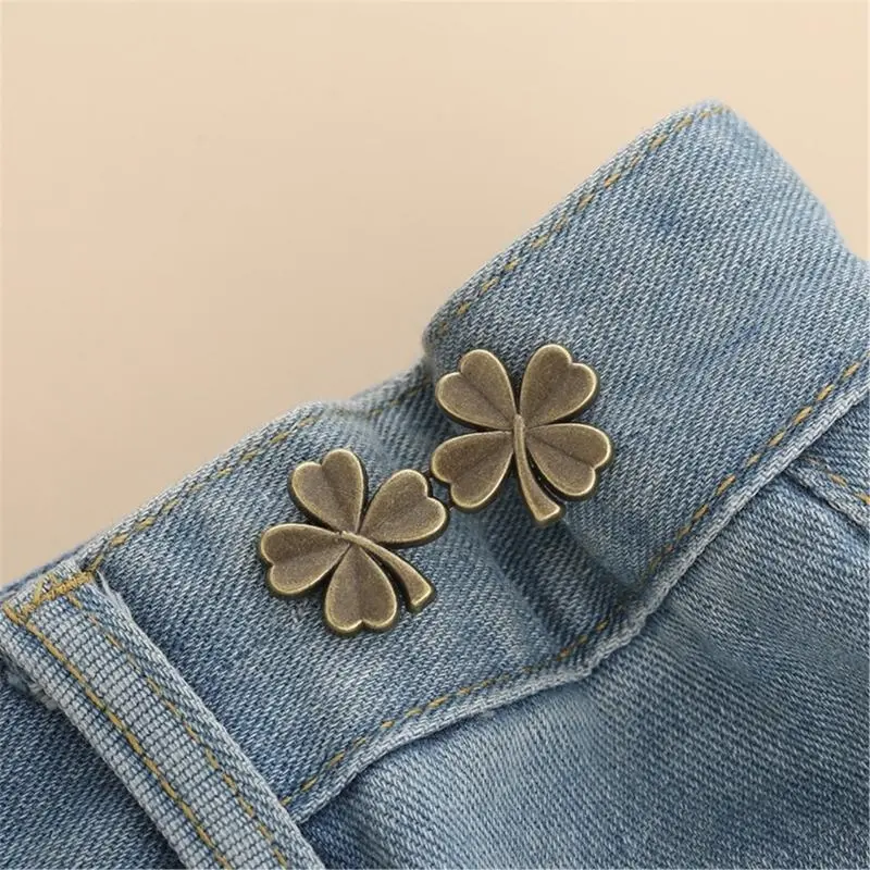 652F 3/6PCS Shamrock Waist Buckle Shaping Clip Waist Brooch Hook for Jeans Pants Plating Waist Tightener Clip Waist Accessory