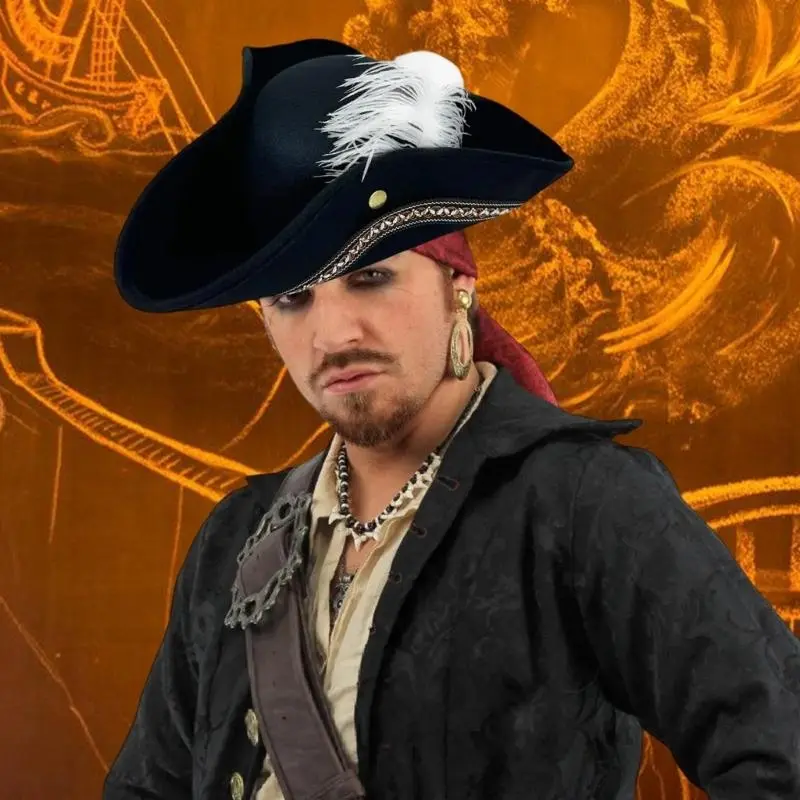 652F Embroidery Fedoras Caps for Pirate Costume Cosplay Pirate Props Kids Play Pirate Caps for Kids Halloween Outfit