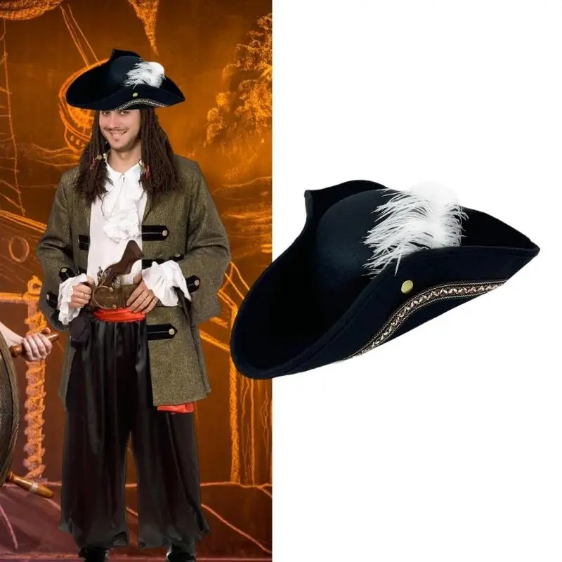 652F Embroidery Fedoras Caps for Pirate Costume Cosplay Pirate Props Kids Play Pirate Caps for Kids Halloween Outfit