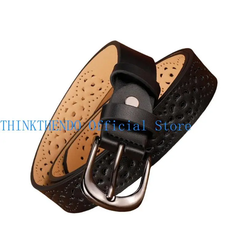 39BB Vintage Leather Waist Belt Hollows Flower Pattern Waistband Women Fashion Belt