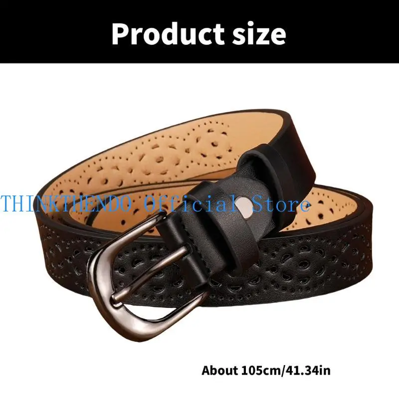 39BB Vintage Leather Waist Belt Hollows Flower Pattern Waistband Women Fashion Belt